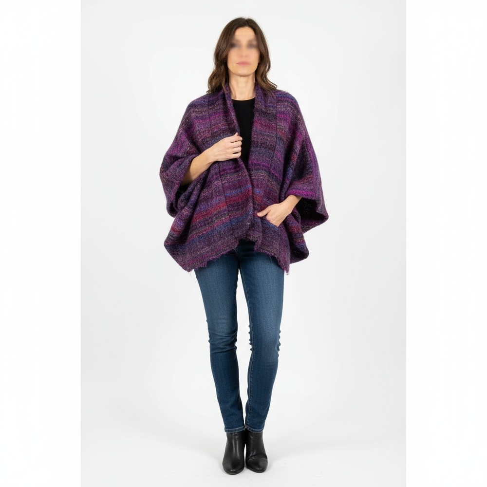 Handwoven Mohair Wool Jacket by Nessa Warner – Artisan Boho Cocoon Wrap – Purple